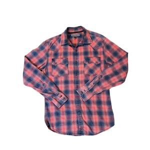 Decree  Preloved Men's Long Sleeved Western Plaid Shirt in Red/Black. Size S